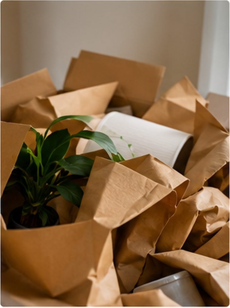 A pile of battered cardboard moving boxes